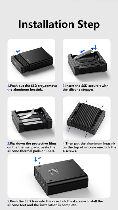 Aluminum 4-Bay NVMe SSD Enclosure 10Gbps USB-C