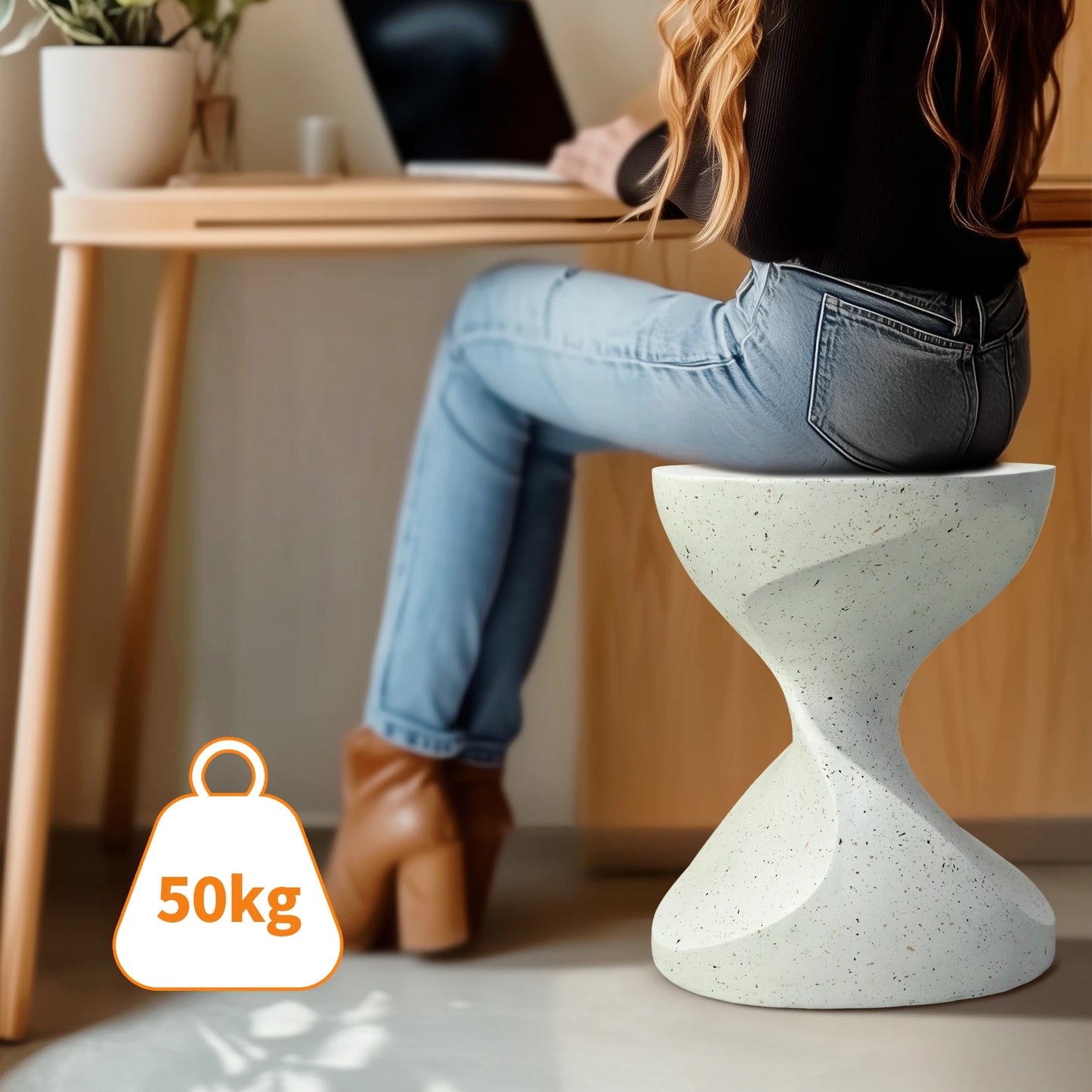 White Accent Table with Hourglass Shape for Indoor Outdoor Use