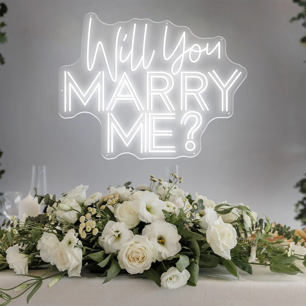 60x48cm White Neon Will You Marry Me Wall Decoration