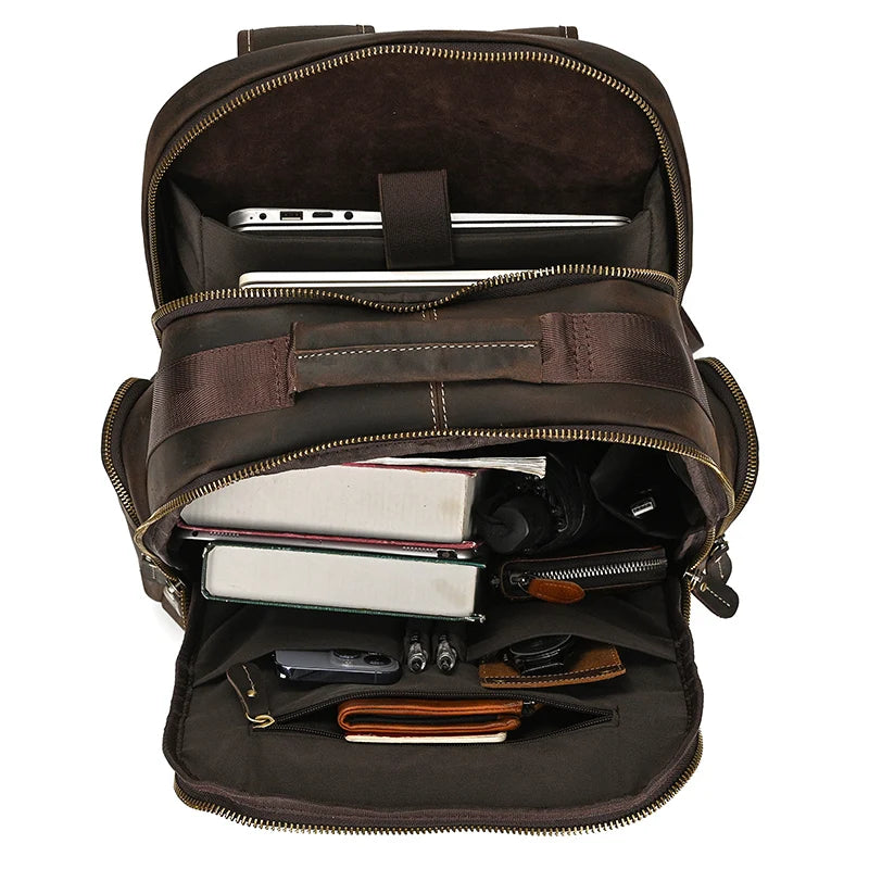 Business Travel Leather Backpack Large Capacity