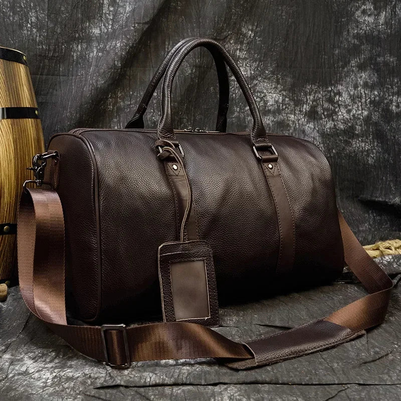 Luxury Leather Carry On Weekend Bag Dark Brown