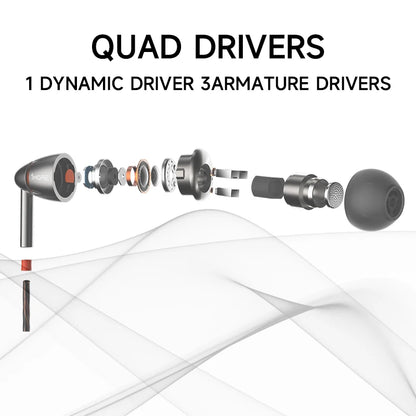Quad Driver In-Ear Wired Headphones with HiFi Sound