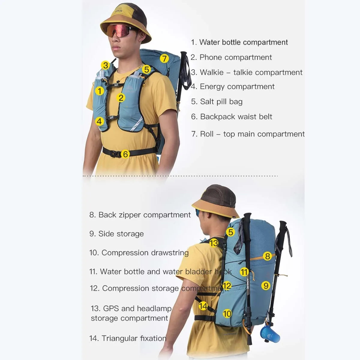 White 30L Lightweight Waterproof Hiking Backpack for Outdoor Adventures