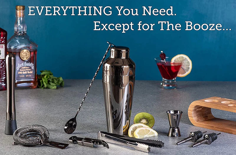 Copper Cocktail Bar Tool Set with Bamboo Stand