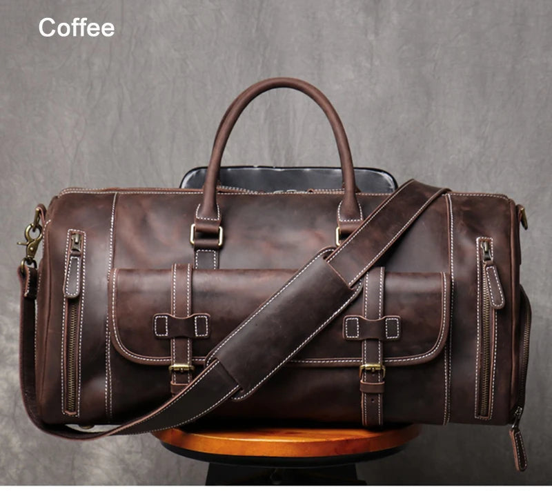 Genuine Leather Travel Bag Large Duffle Weekend Tote