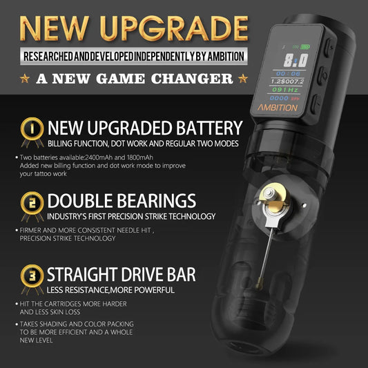 Rechargeable Gold Tattoo Pen 2400mAh Battery with Smart Screen