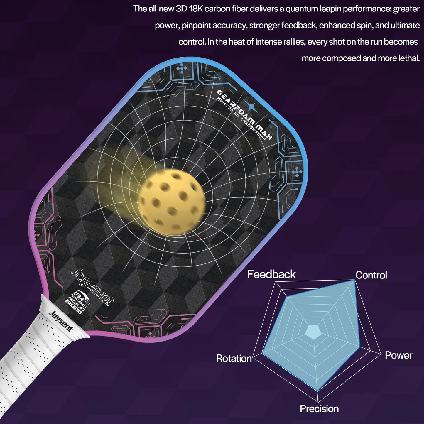 USAPA Pickleball Paddle 18K Raw Carbon Fiber 14mm Thermoformed