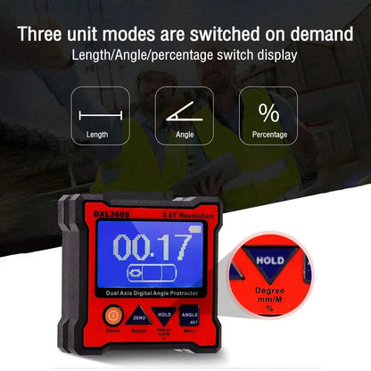 Dual Axis Digital Angle Protractor Magnetic Base Level Gauge