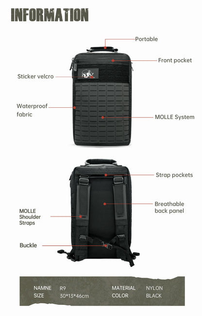 20L Tactical First Aid Backpack Black 1000D Nylon
