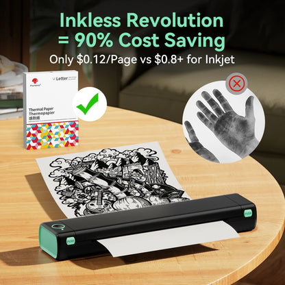 Portable Wireless A4 Thermal Printer with Bluetooth Black Green