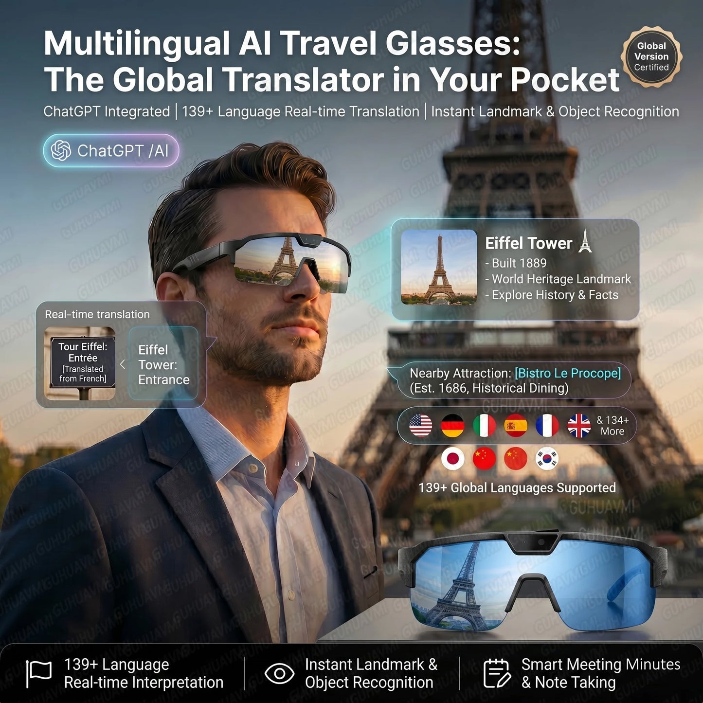 4K HD Smart Glasses with Bluetooth Stereo Speakers
