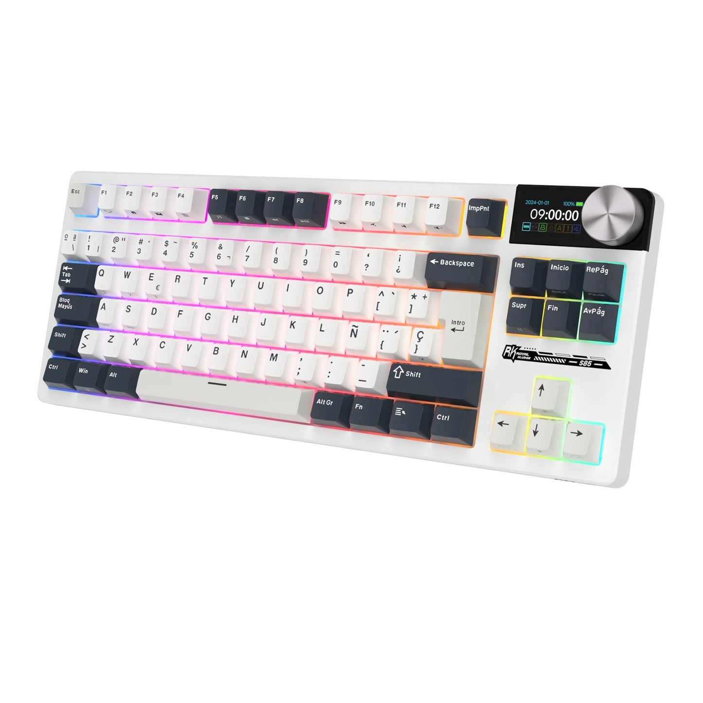 TFT Screen White Rechargeable Mechanical Keyboard RGB Backlit