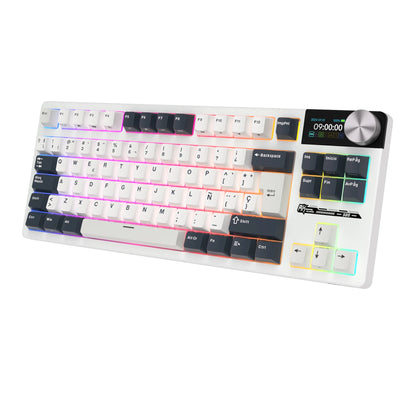 TFT Screen White Rechargeable Mechanical Keyboard RGB Backlit