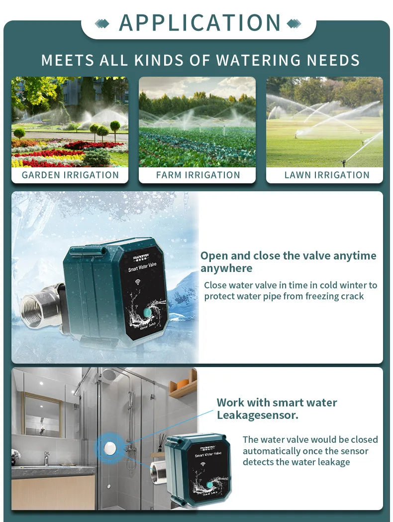Tuya WiFi DN15 Smart Water Valve for Home Automation