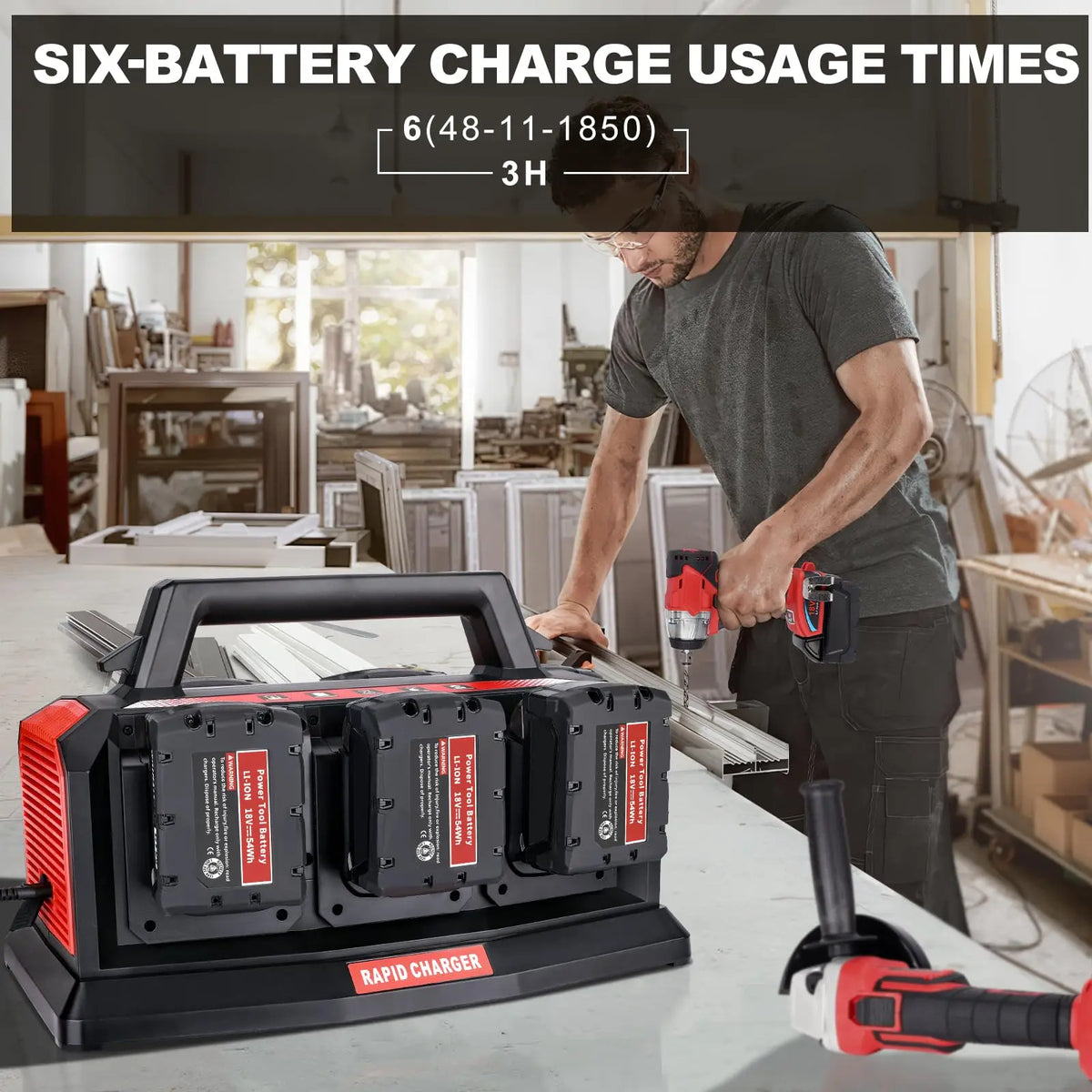 Simultaneous 6-Slot Quick Charger for Milwaukee M18 Batteries