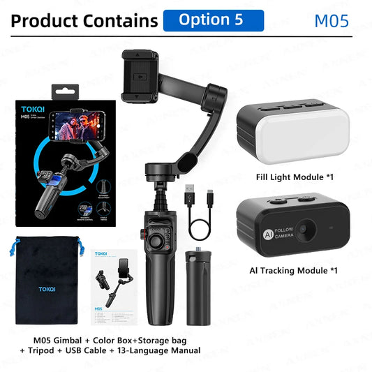 Foldable 3-Axis Gimbal Stabilizer with Telescopic Rod and Kit