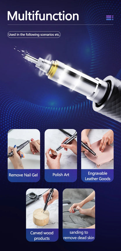 Grey Portable Nail Polisher 40000RPM Professional Sander
