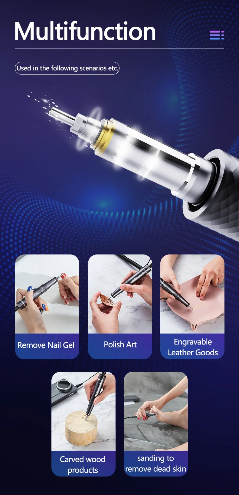 Rechargeable White Nail Drill Machine 40000RPM for Acrylics
