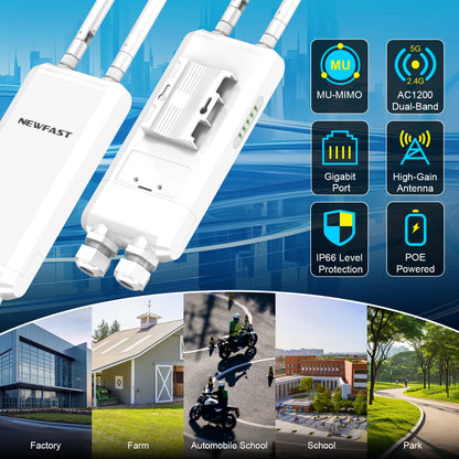 Waterproof AC1200 Outdoor WiFi Repeater with High Gain Antennas