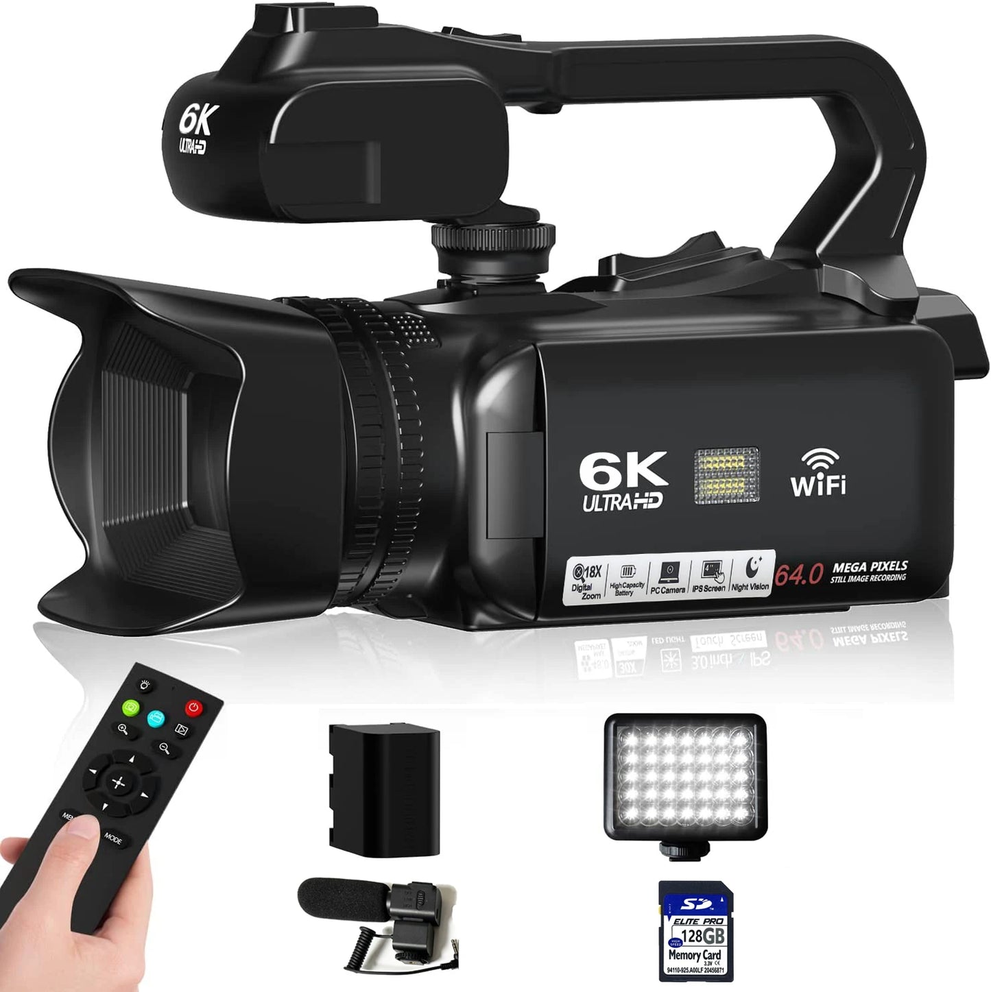 6K Camcorder with 64MP Lens and 18x Digital Zoom