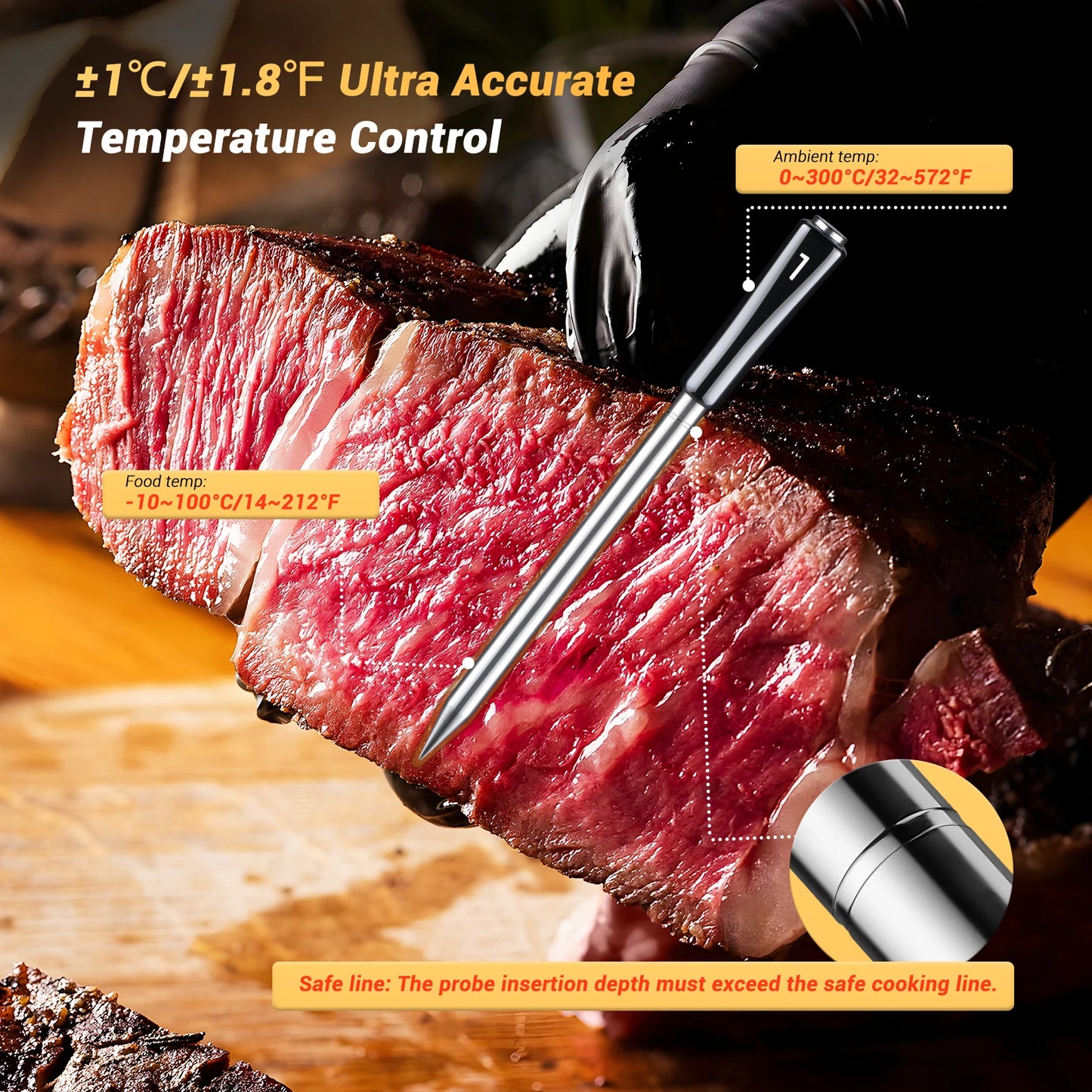 Wireless BBQ Thermometer 4 Probes WiFi Bluetooth IP67