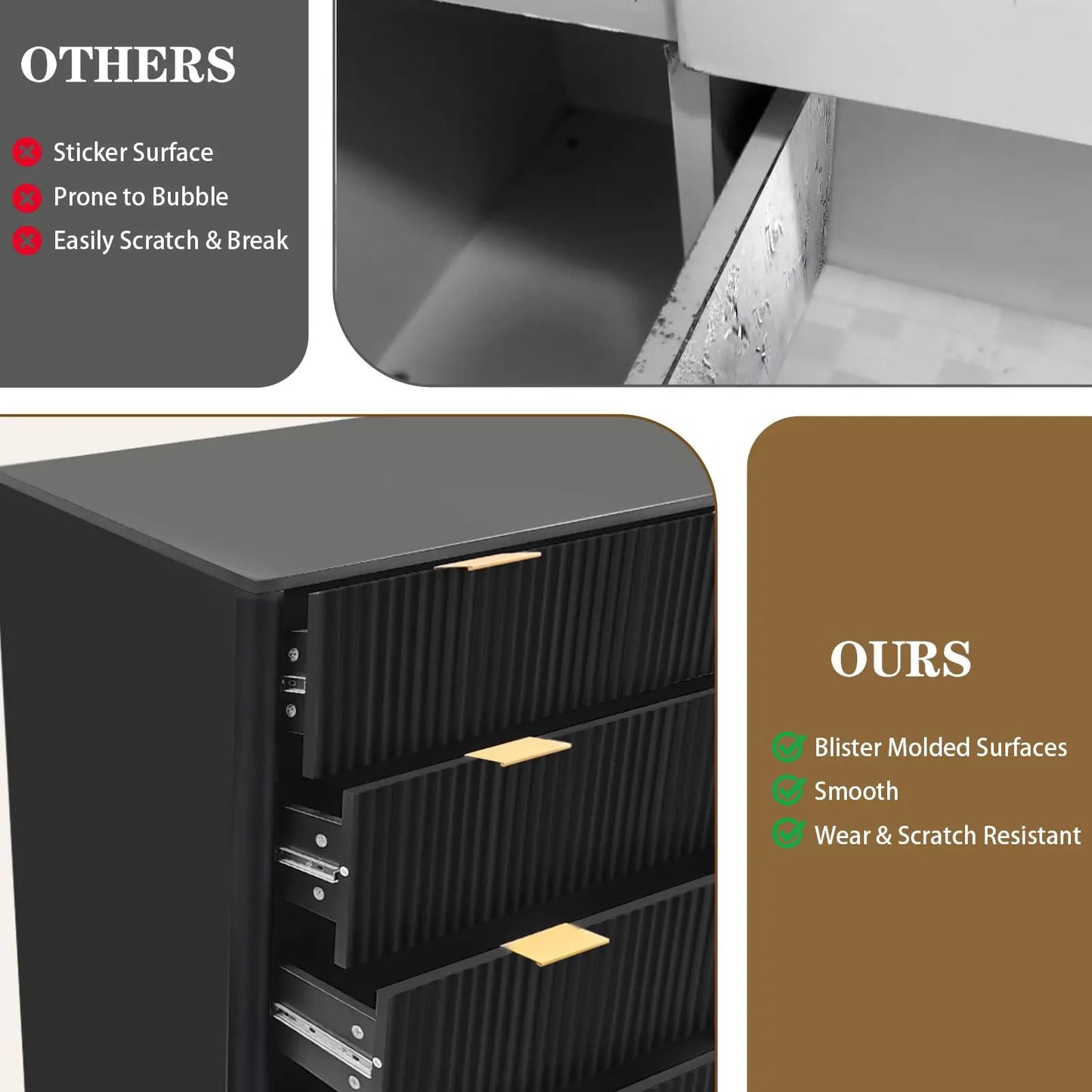 Modern 5 Drawer Tall Dresser Wave Fluted Design
