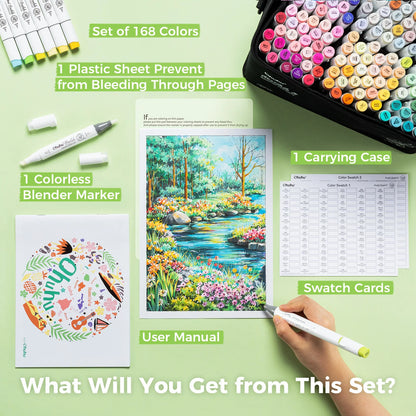 168 Colour Dual Tip Brush Fine Alcohol Markers Set