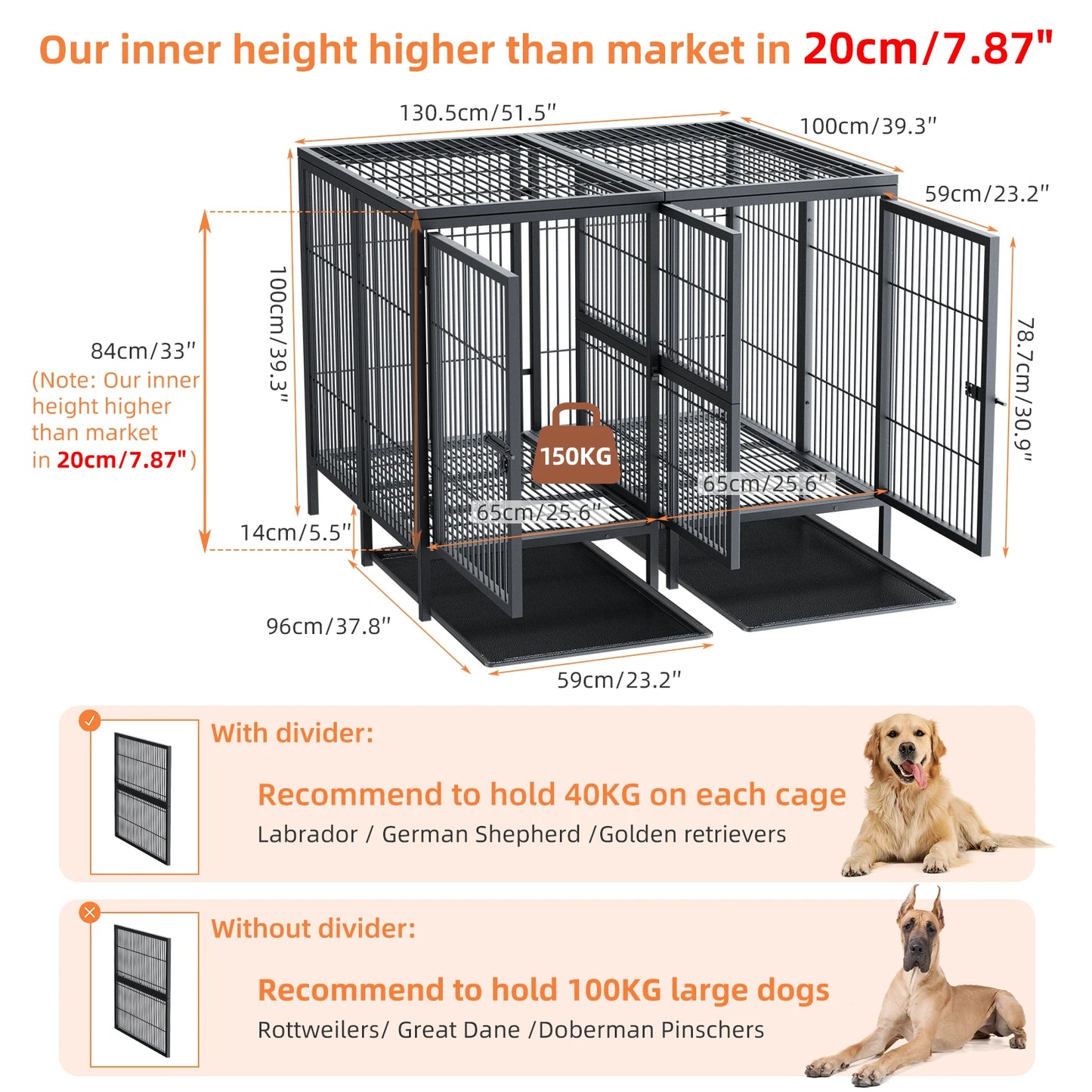 Large Steel Pet Kennel Cage with Removable Floor Trays