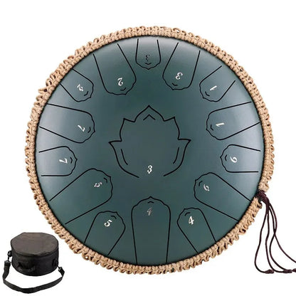 Dark Green 15 Note Tongue Drum 13 Inch Handpan