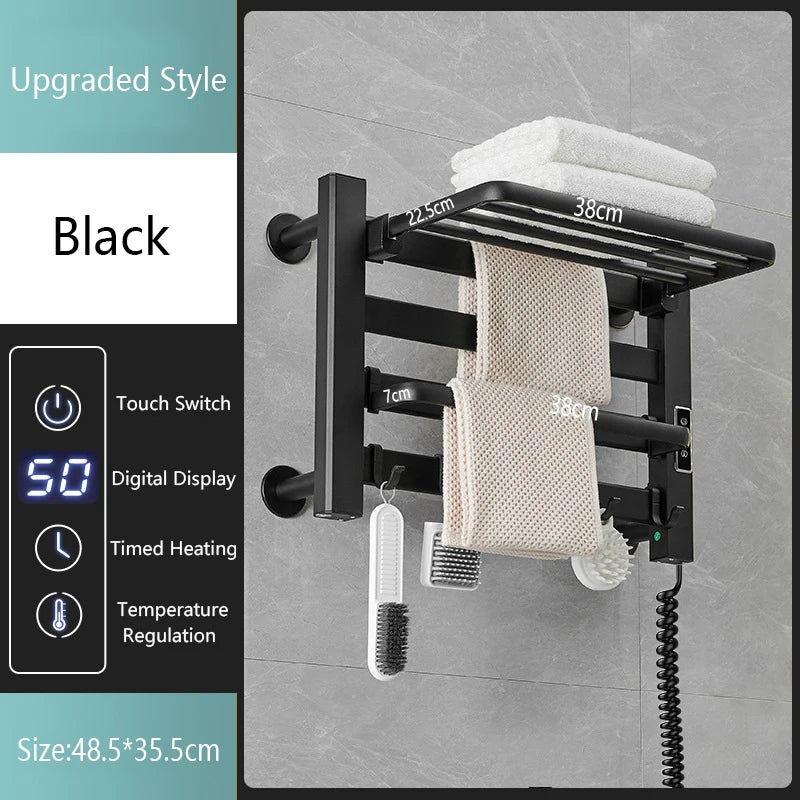 Smart Black Towel Radiator 35cm Electric Heated