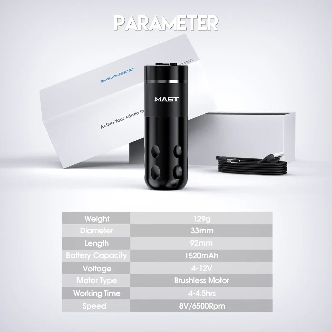 Professional Wireless Tattoo Pen Brushless Motor 1520mAh Battery