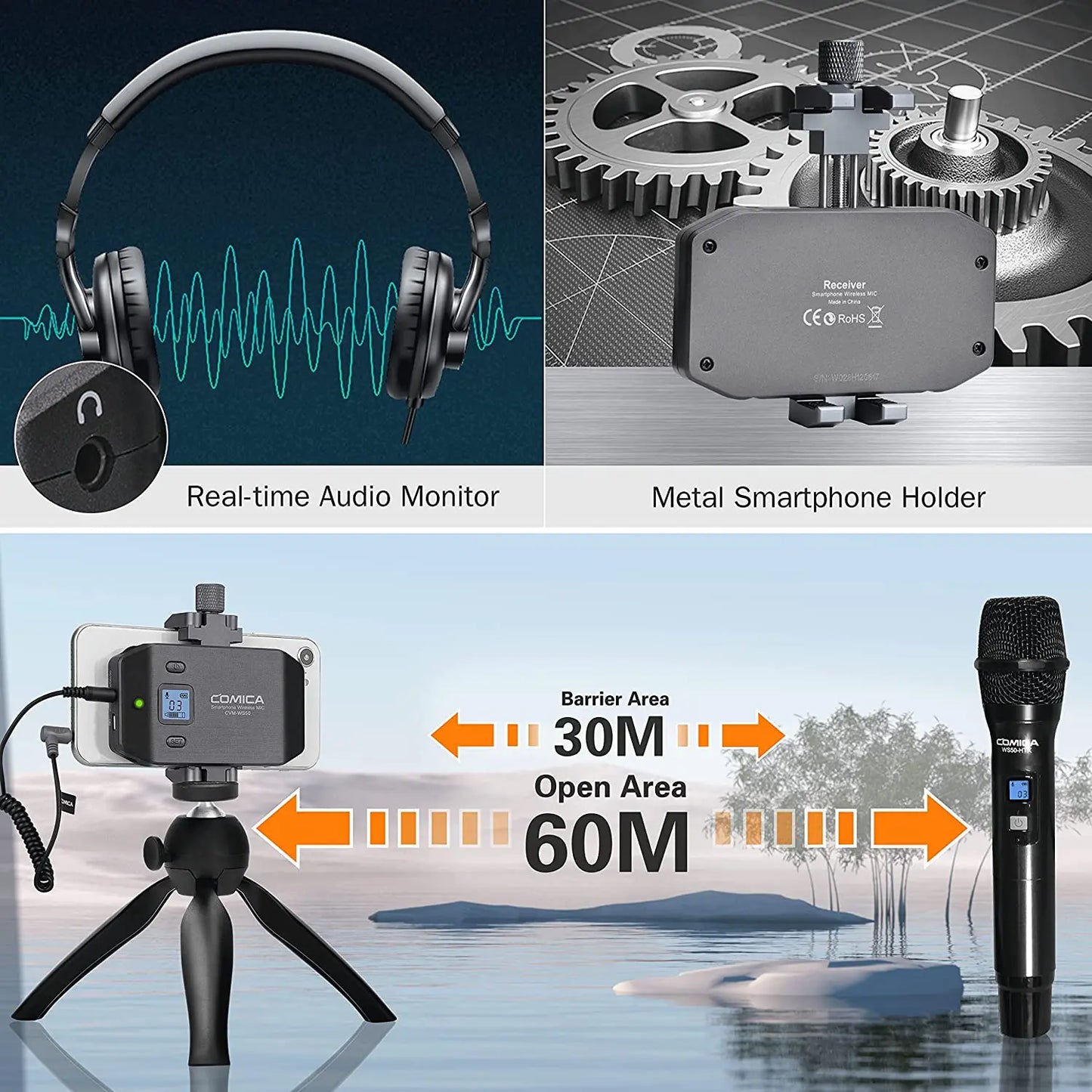 Wireless Handheld Microphone with Tripod for Camera and Phone