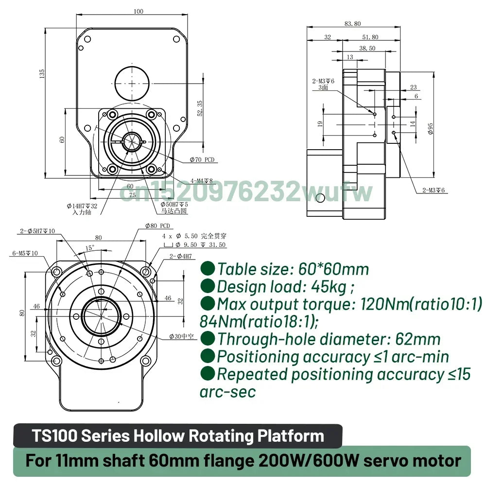 5:1 Ratio 60mm Servo Motor Rotary Stage