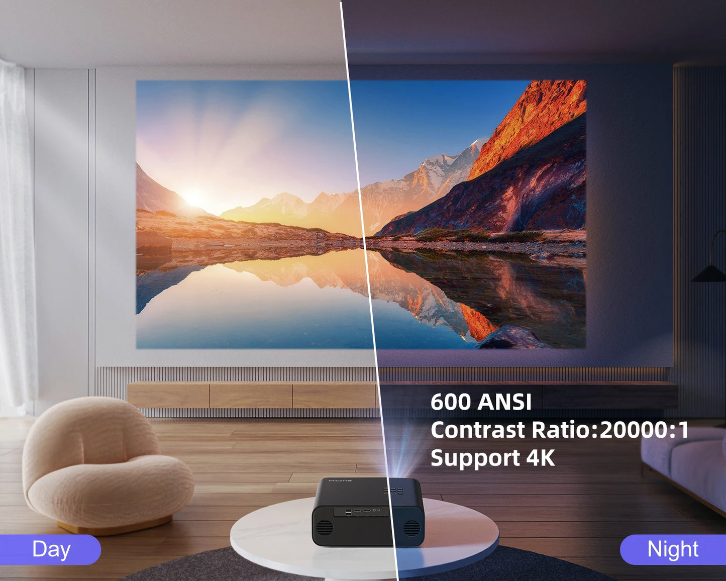 4K Support 1080p WiFi Bluetooth Projector with Auto Focus