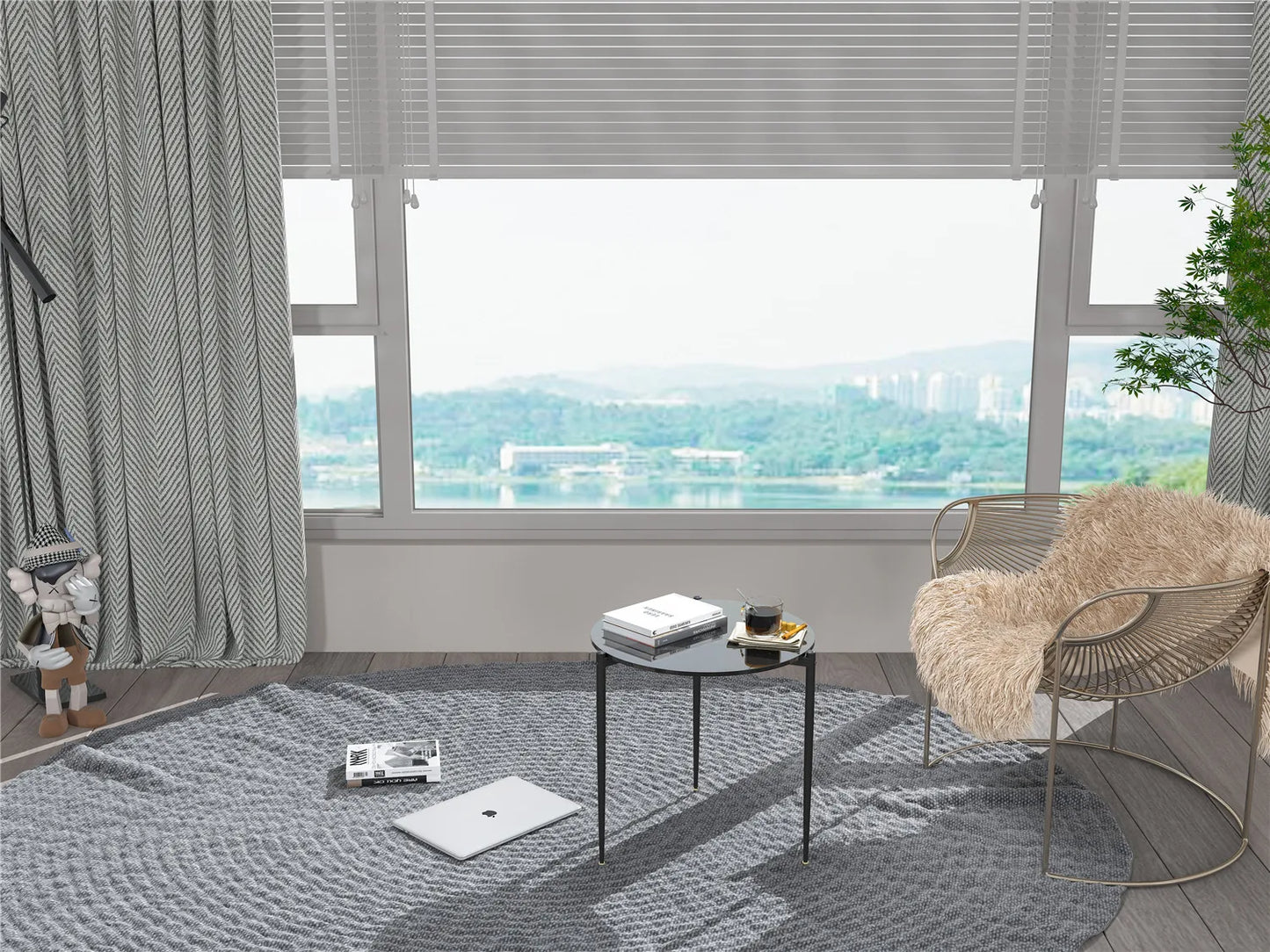 Round Tempered Glass Side Table with Sleek Metal Legs
