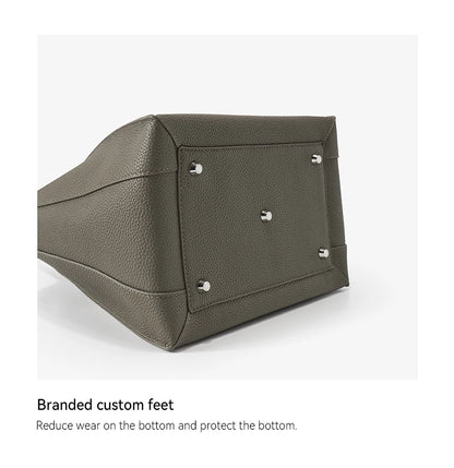 Gray Leather Tote Bag for Work and Travel
