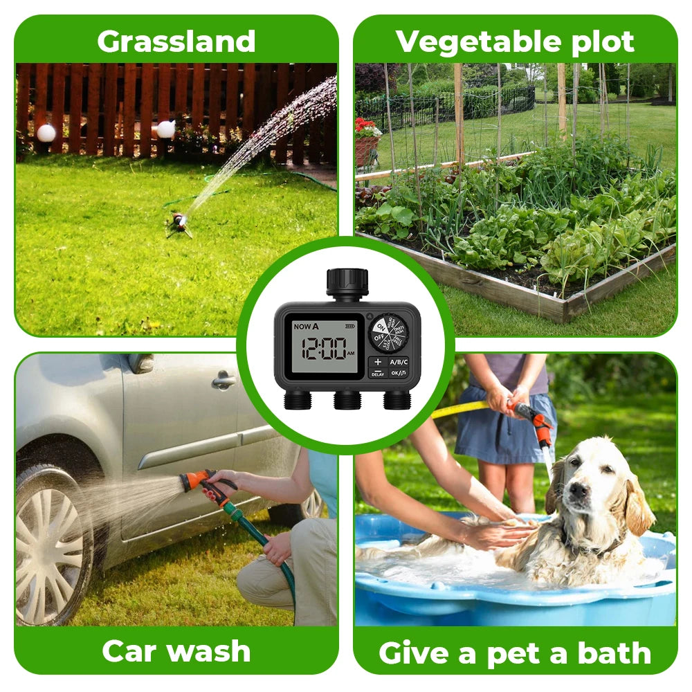 3 Outlet Garden Water Timer with Rain Delay