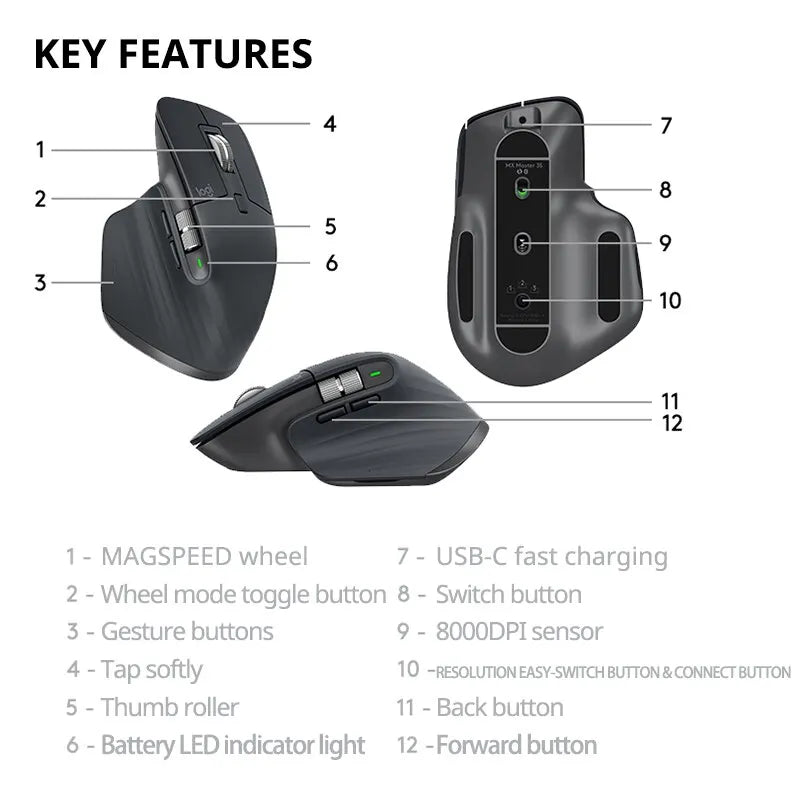 Rechargeable Precision Bluetooth Mouse with Quiet Clicks Black