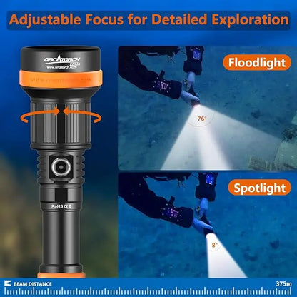 2700 Lumen Zoomable Dive Light 4 Modes Spotlight Floodlight
