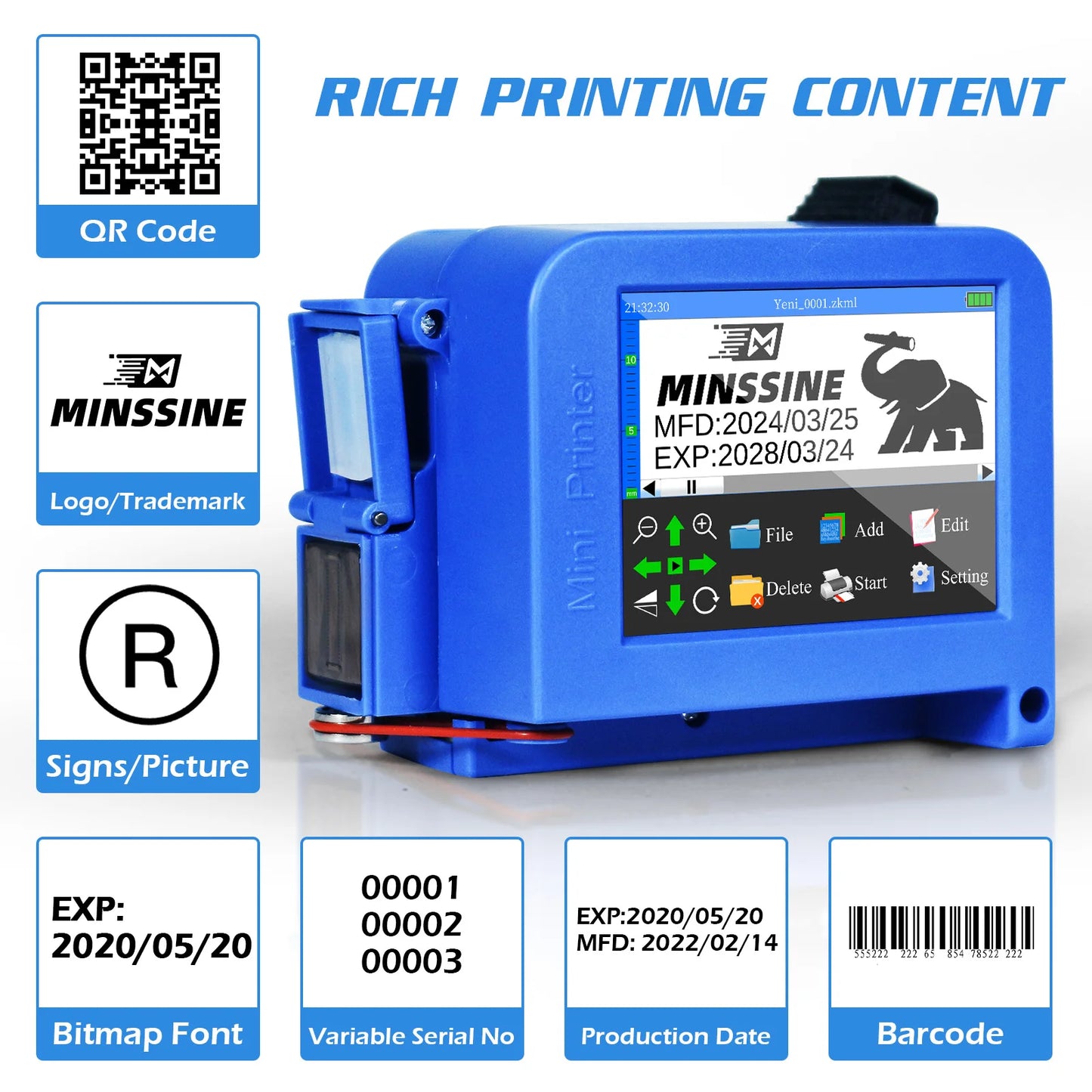 Portable Handheld Inkjet Printer QR Barcode Date Coder