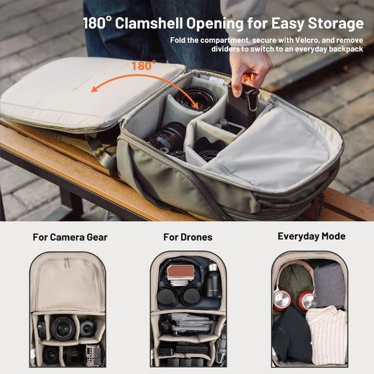 16L Green Camera Bag with Laptop and Drone Storage