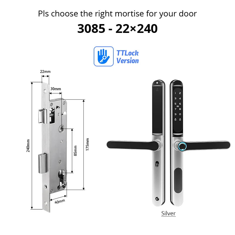 Waterproof Smart Door Lock Fingerprint Bluetooth Silver