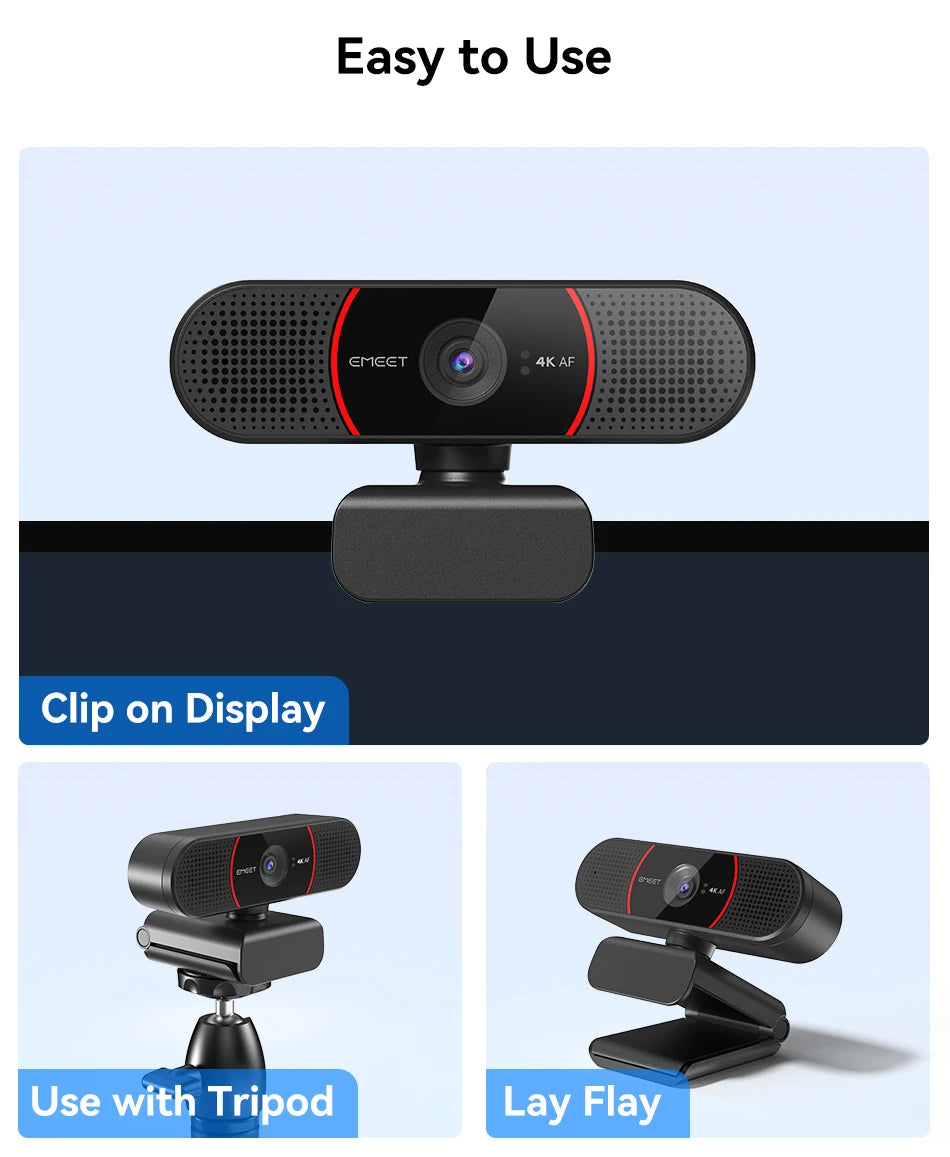 4K Autofocus Webcam with Dual Noise Cancelling Microphones