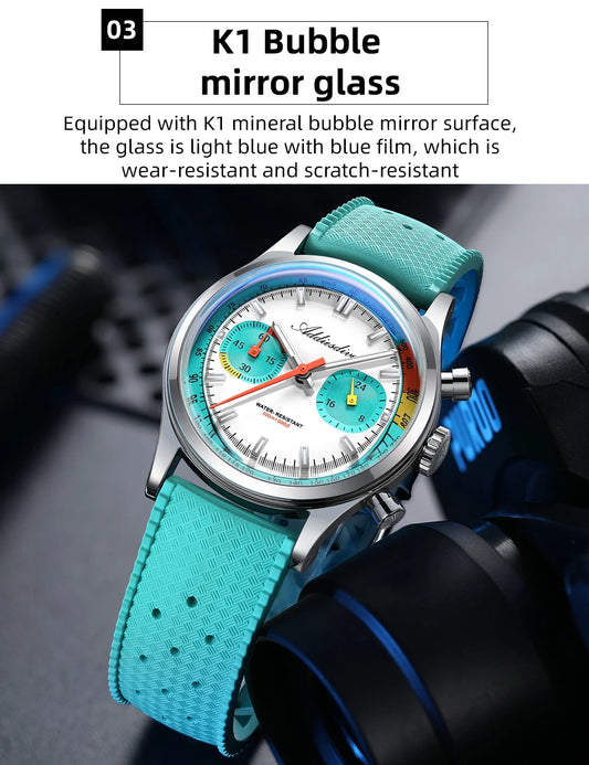 Luxury Quartz Watch 38mm Chronograph Luminous Sky Blue