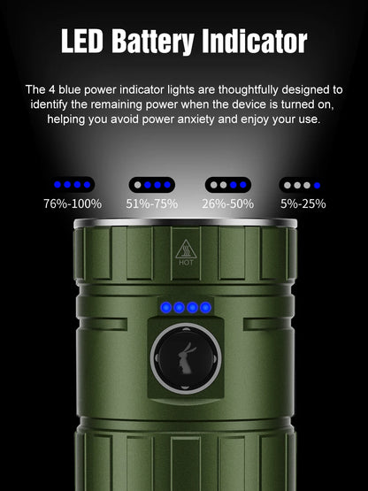 Green High-Power USB-C Rechargeable Outdoor Flashlight