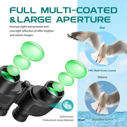 10x50 Waterproof Military Binoculars with Compass for Hunting
