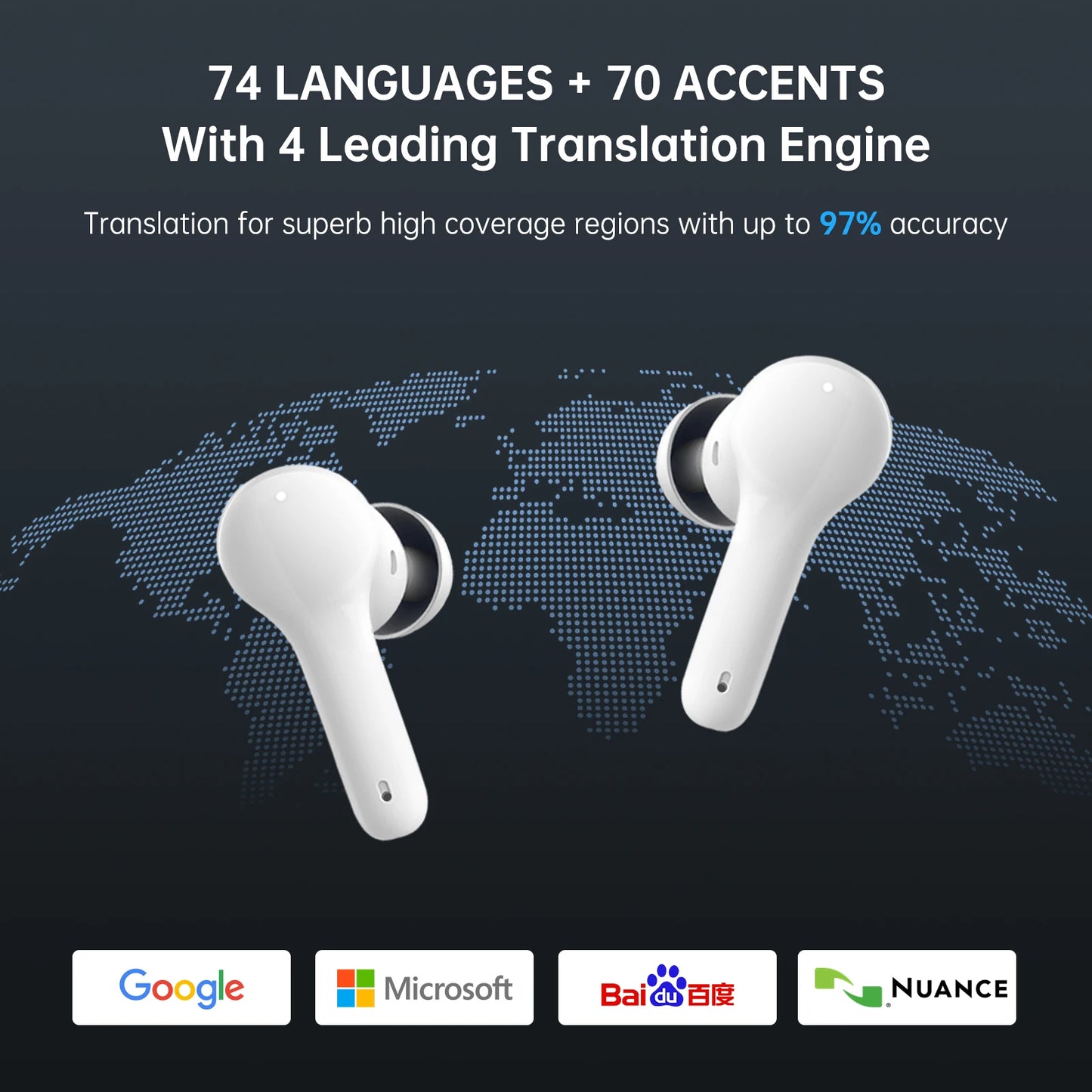 Wireless Translator Earbuds Real-Time Voice with Offline Pack