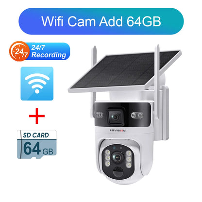 Solar Powered 4G WiFi PTZ Camera 24/7 Recording 64GB