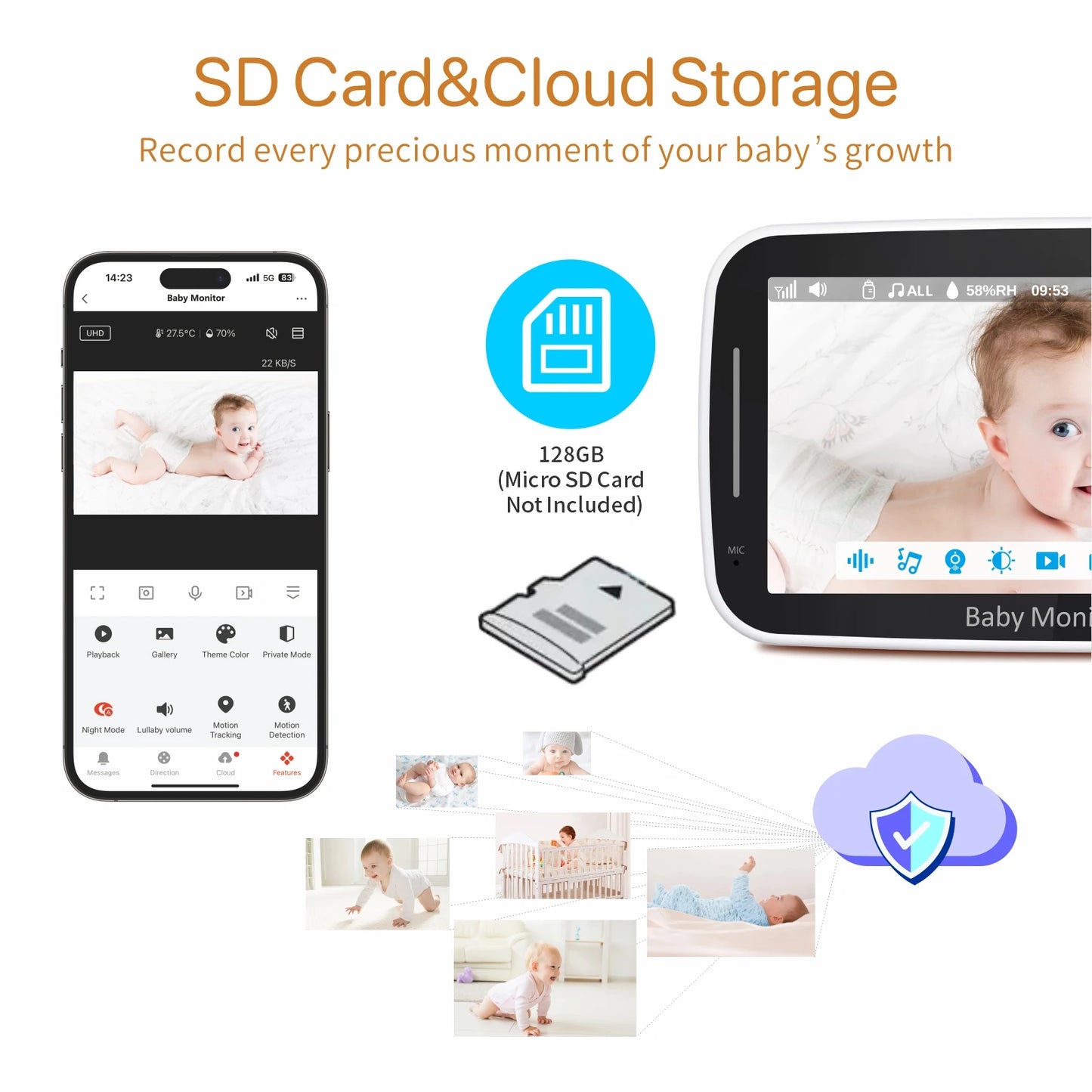 5 Inch 1080p Smart Baby Monitor Two-Way Audio Night Vision