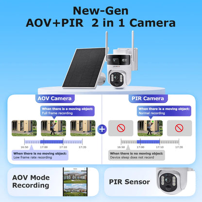 8MP Solar Dual Screen Security Camera 24/7 Recording 32GB